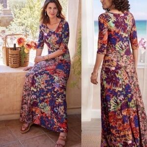 Soft Surroundings Estelle Floral Abstract Maxi Dress Size Medium Colorful